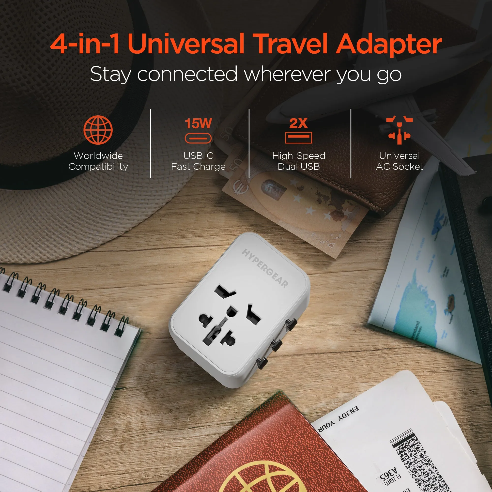 WorldCharge Universal Travel Adapter with USB-C | White