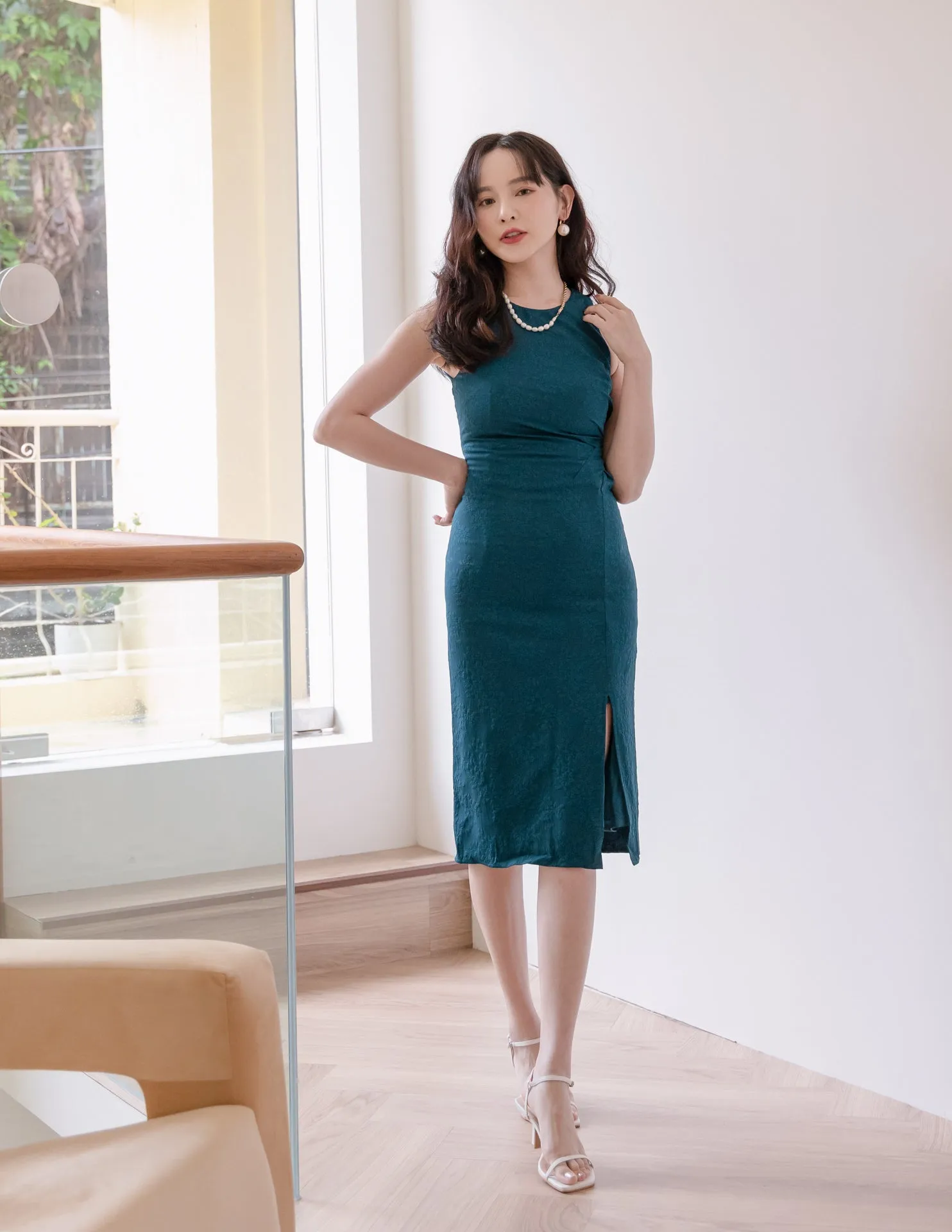 Yen Jacquard Dress in Teal