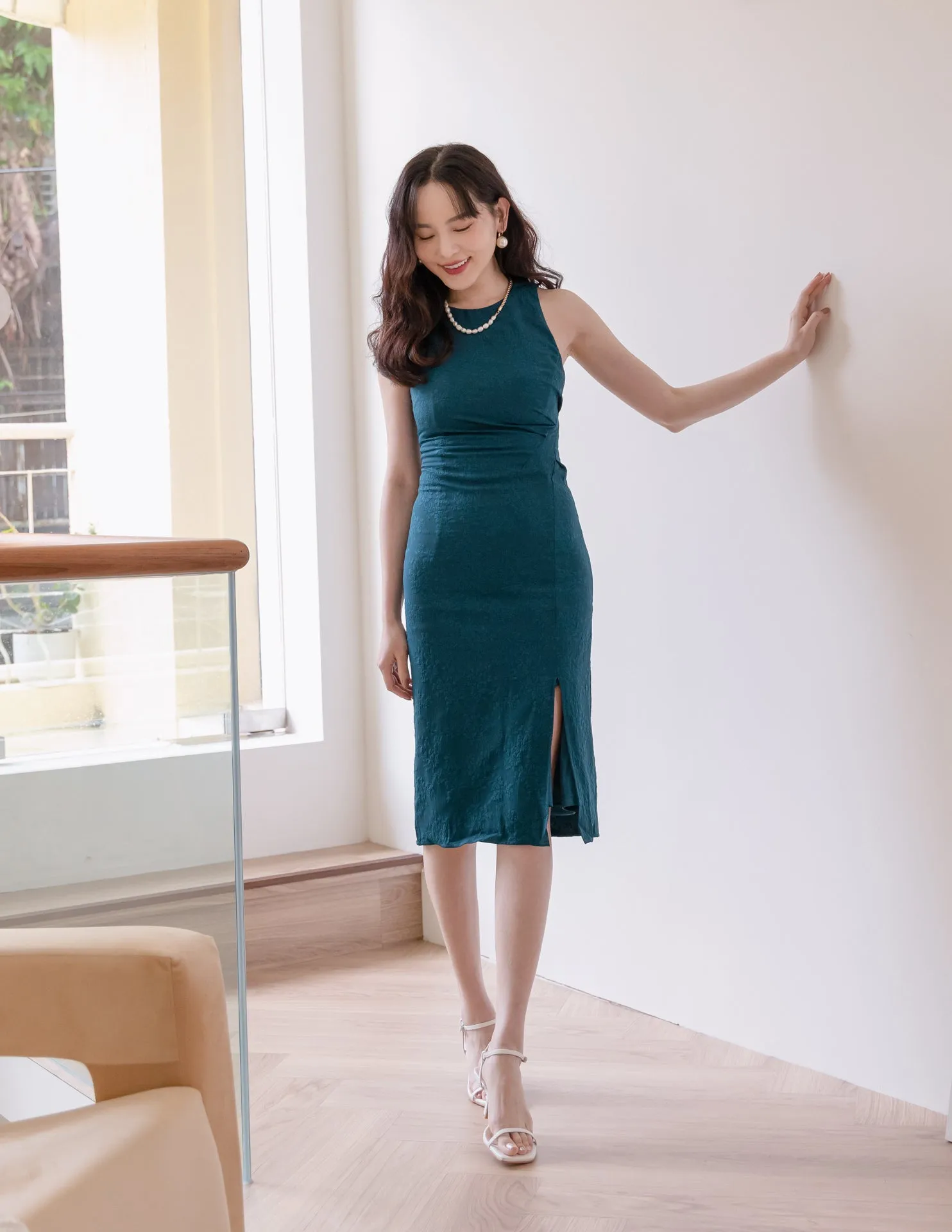 Yen Jacquard Dress in Teal